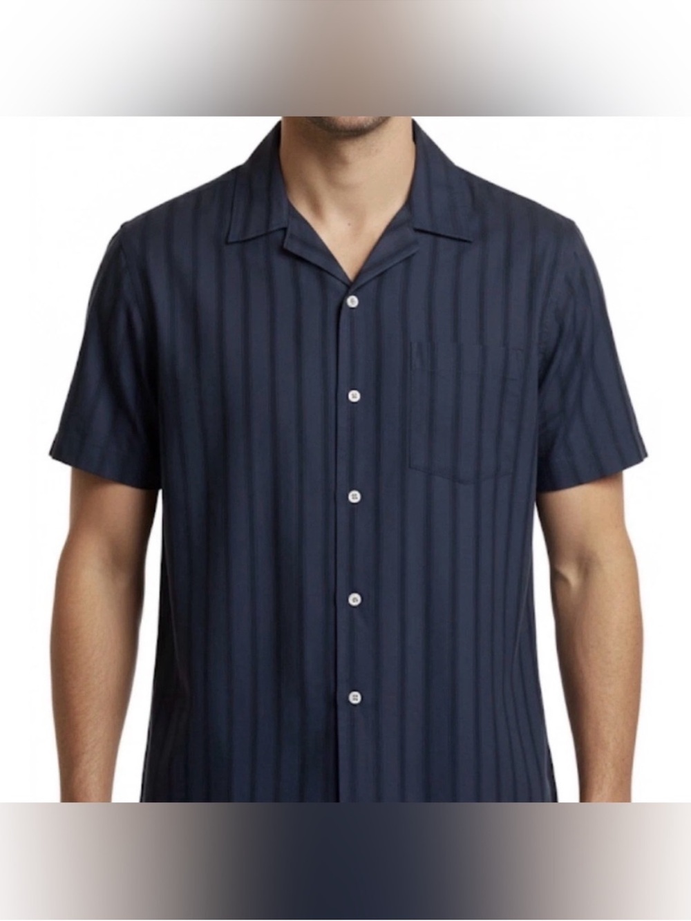 Goodfellow & Co Navy Vertical Stripe Short-Sleeve Camp Shirt